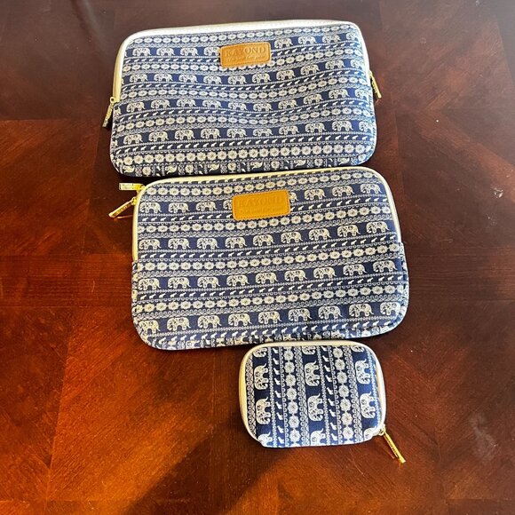 Kayond 3-Piece Canvas Laptop‎ Sleeve Set Elephant Print Padded Protection Zipper - Picture 1 of 11